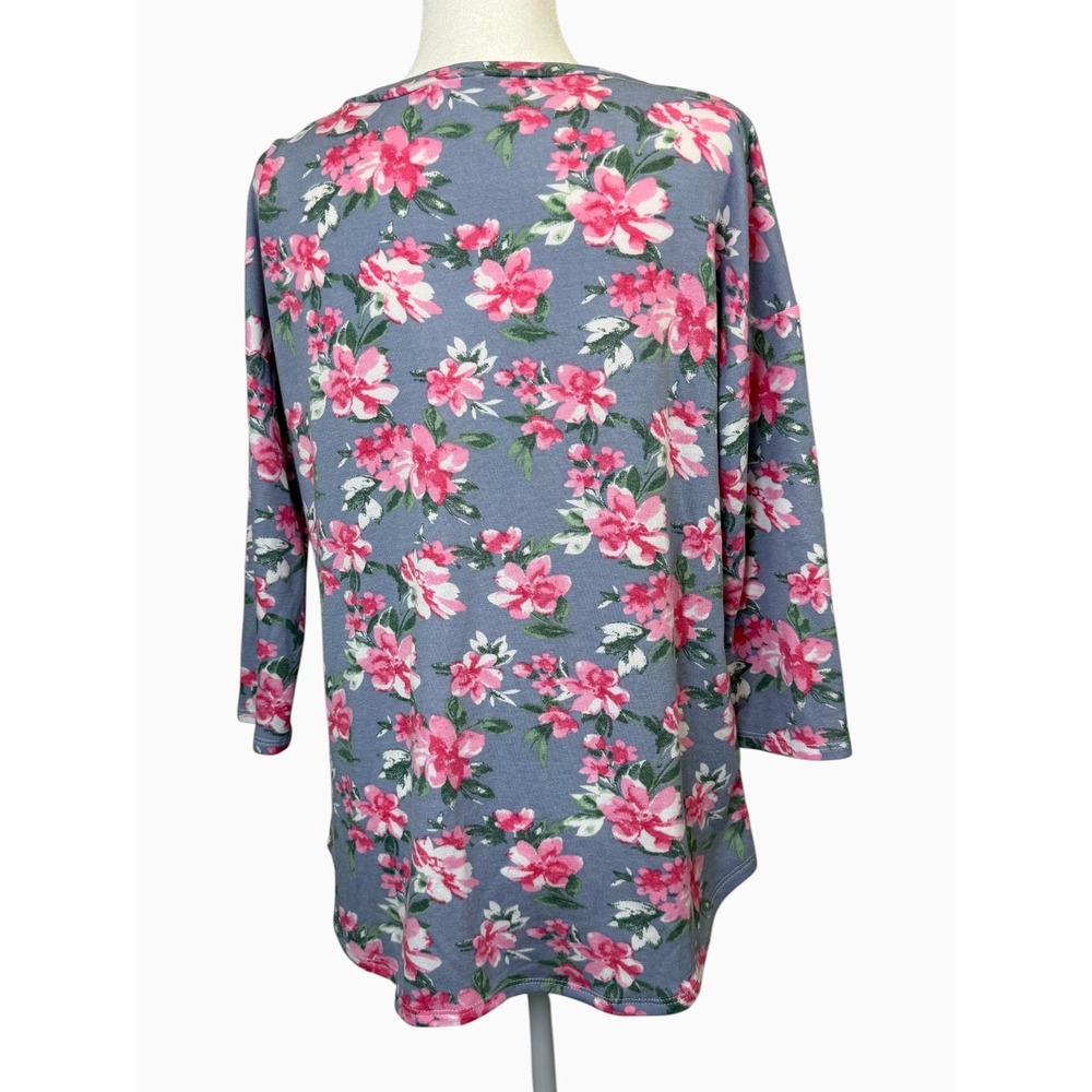Dear Scarlett Women's M Blue Pink Floral Tunic Top 3/4 Sleeve NWOT - Picture 4 of 8